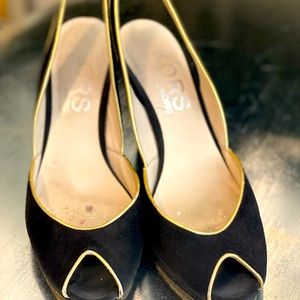 Michael Kors peep toe wedges with gold trim size 8